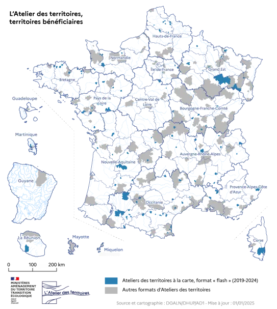 Carte des territoires bénéficiaires des Ateliers Flash