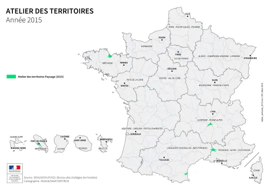 Carte des territoires lauréats de la Session Nationale Requalifier par les paysages le territoire
